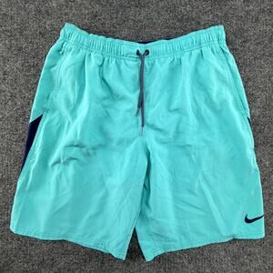 Nike Shorts Mens Large Blue Swim Trunks w/lining Elastic Waist Drawstring Pocket